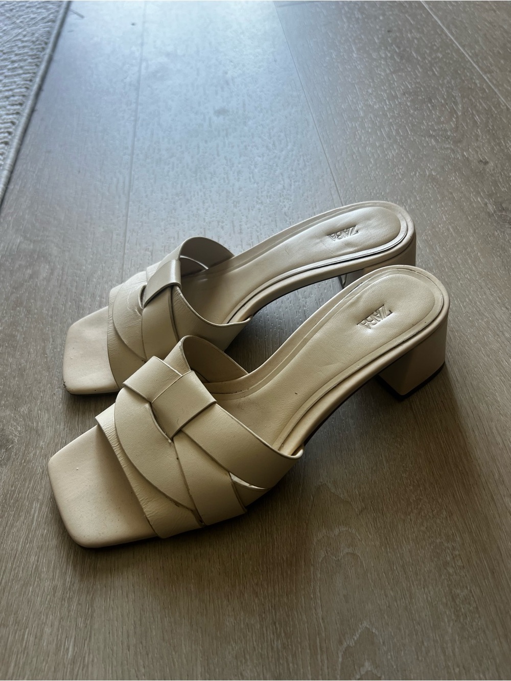 Zara Cream Braided Strap Low Block Heel sandals - Picture 2 of 5